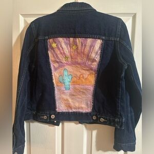 Custom painted desert scene express jeans dark wash denim jacket